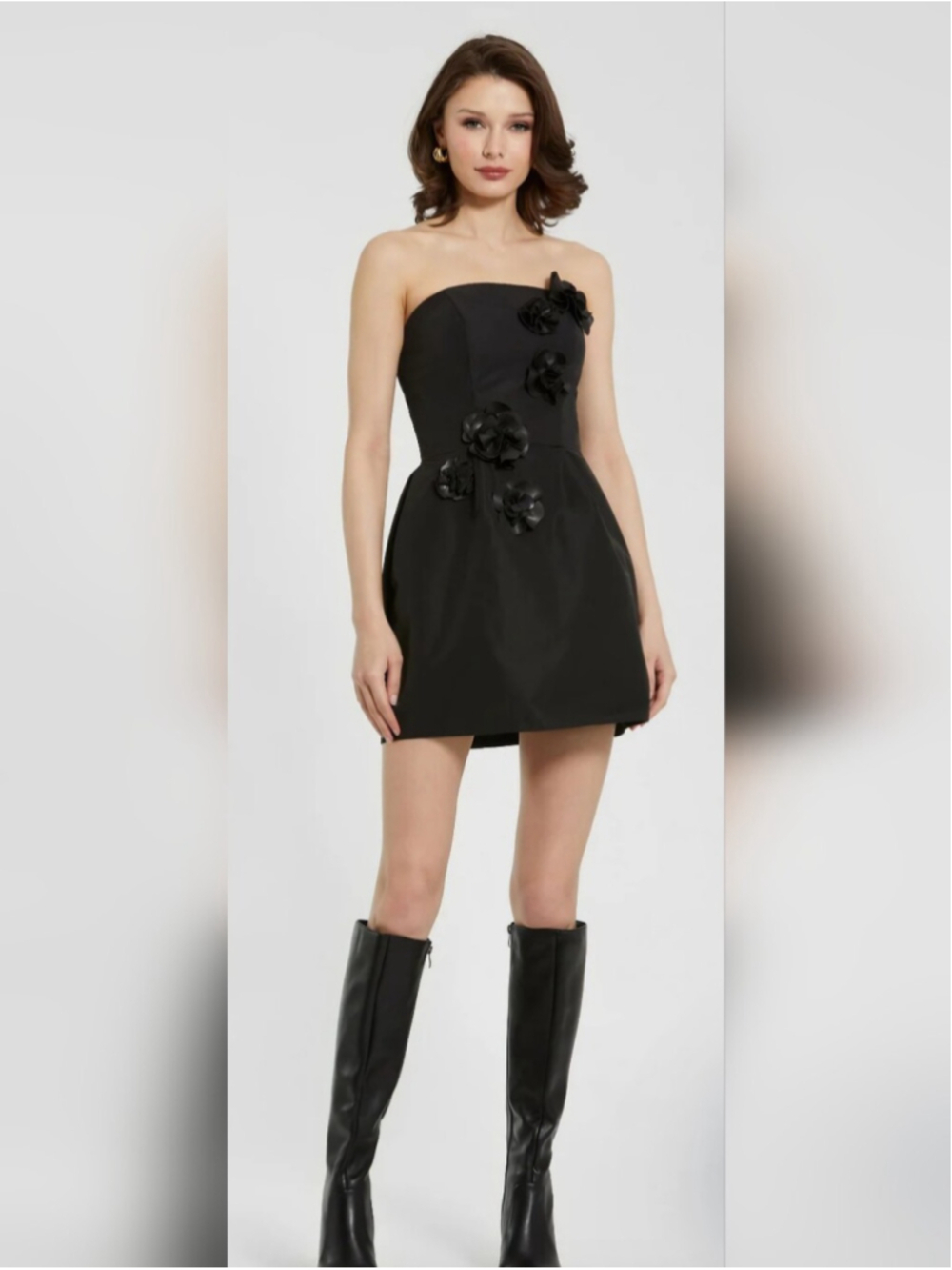 Mac Duggal 21008 Strapless Black Floral Appliqué Mini Dress Size 2
